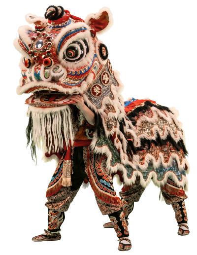 2 personas formando el león de la danza china del león